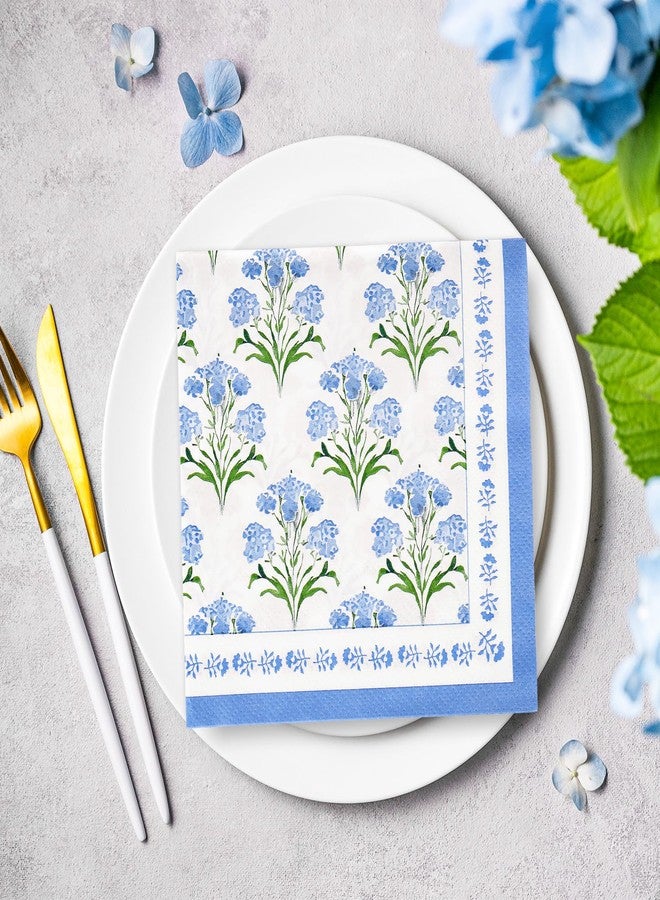 Whaline 100Pcs Hydrangea Paper Napkins Watercolor Floral Luncheon Napkin Disposable Blue Flower Dinner Dessert Napkin for Wedding Bridal Baby Shower Party Supplies - Image 5